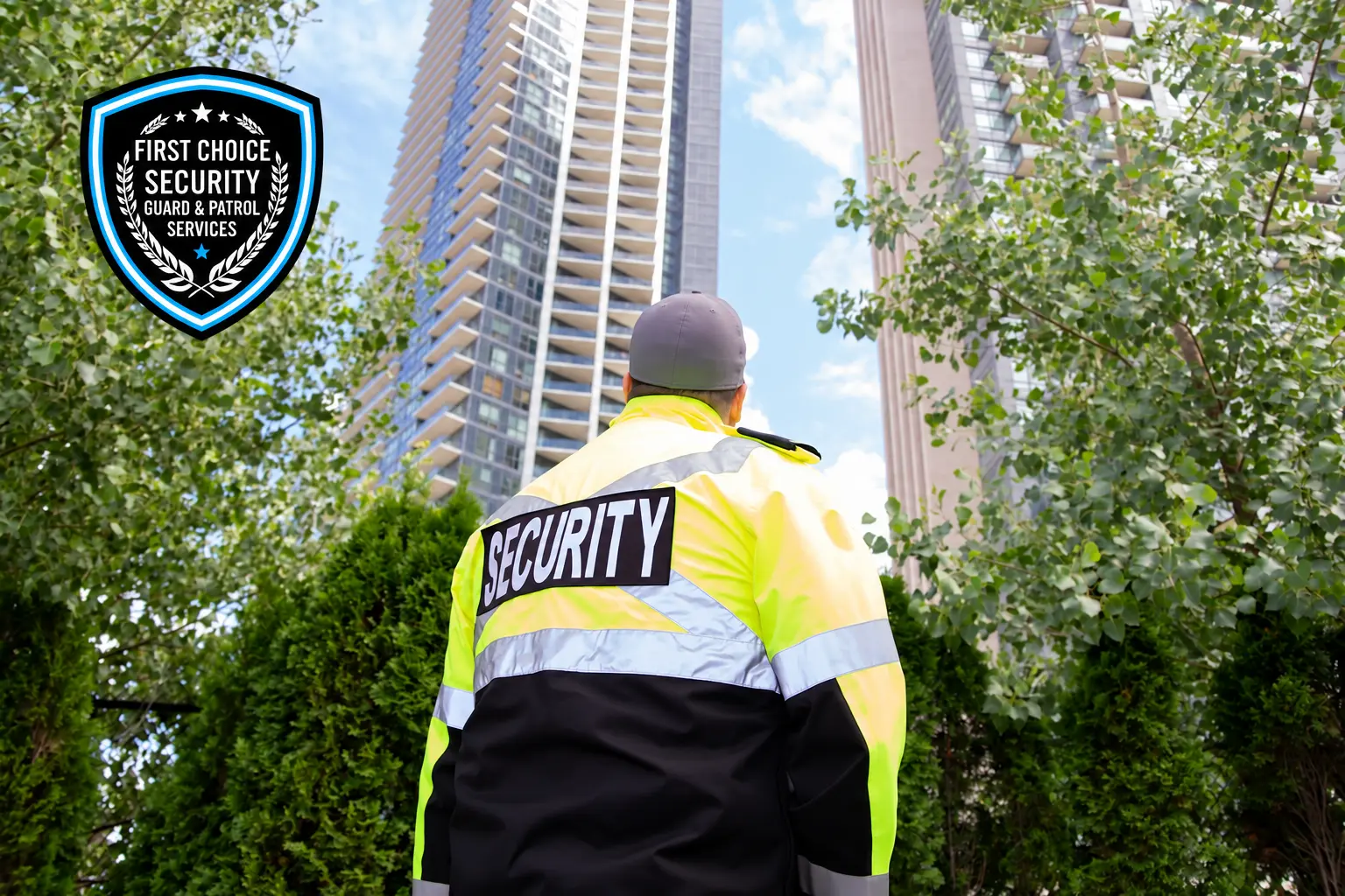 Reflective guard beneath urban high-rises